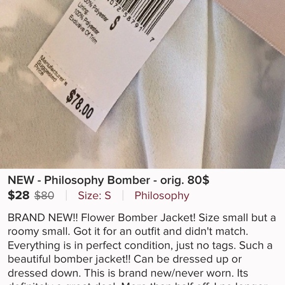 Brand new Philosophy Bomber /FIRM - Picture 7 of 7